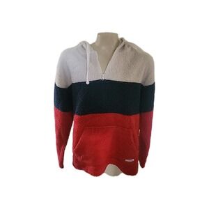 BLACK JACK Crown Sherpa Hoodie Pullover Color Block Cozy Quarter Zip USA Comfort